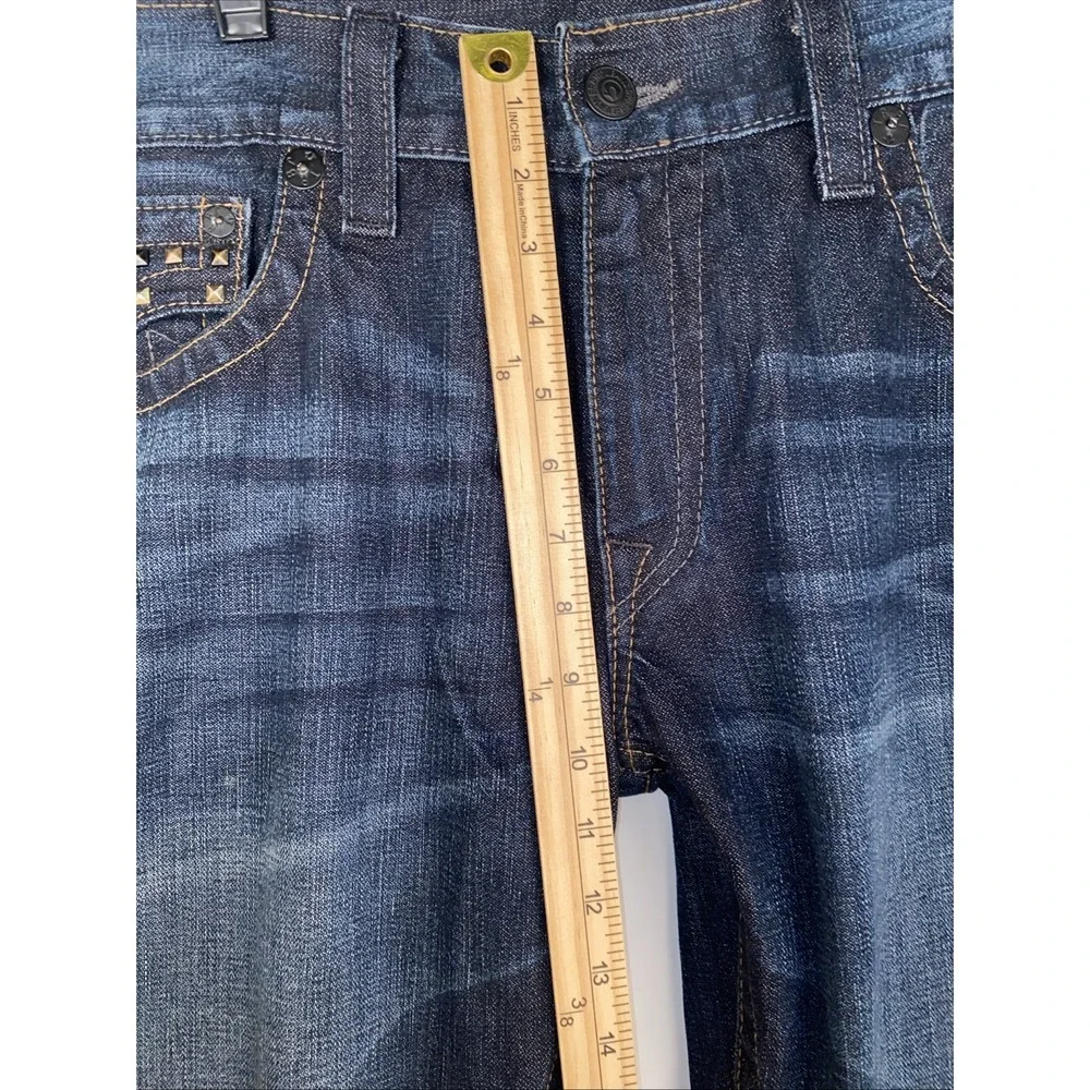 Men's True‎ Religion Ricky Pyramid Studded Straight Blue Jeans  38